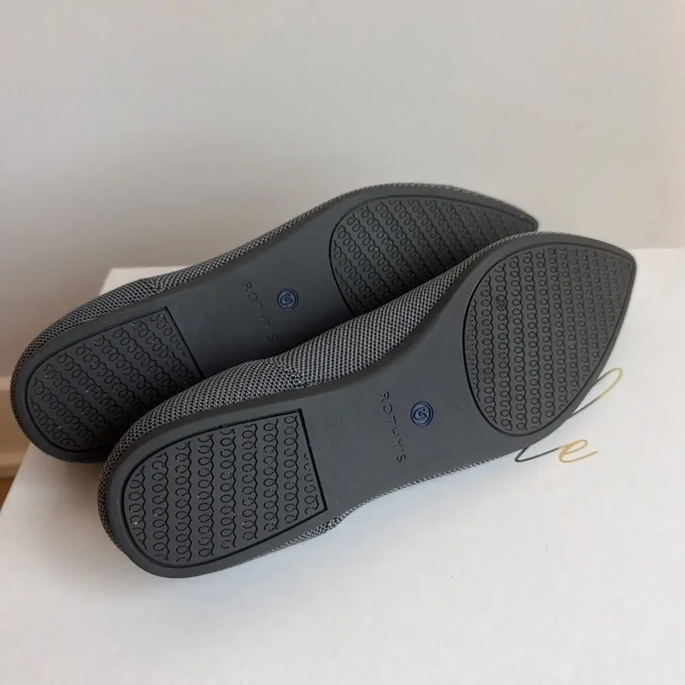 Rothy’s The Point Ballet Flats Gray Grey Herringbone Washable Knit Size 9 Work